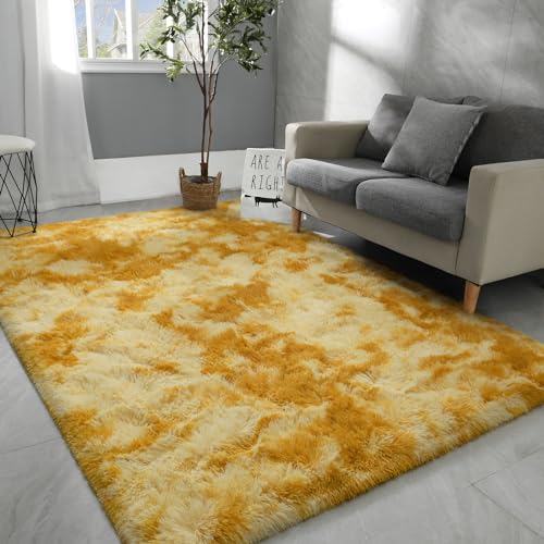 Großer Teppich, 10,2 x 15,2 cm, superweich, flauschig, batikfarben, orange-gelb, Zottelteppich, moderne Schlafzimmer- und Wohnzimmerdekoration, perfekt für Kinderzimmer und Mädchenzimmer, gemütlicher Großer Teppich, 10,2 x 15,2 cm, superweich, flauschig, batikfarben, orange-gelb, Zottelteppich, moderne Schlafzimmer- und Wohnzimmerdekoration, perfekt für Kinderzimmer und Mädchenzimmer, gemütlicher von Generisch