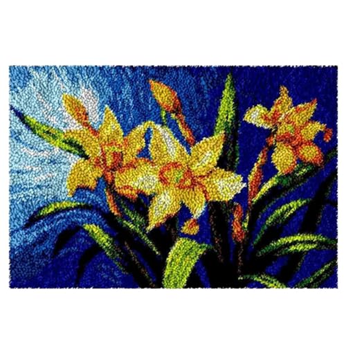 Großes Knüpfhaken-Set zum Selbermachen – Gelbe Narzissen-Teppich-Bastelset für Erwachsene und Anfänger, Fantasie-Blumen-Wandteppich und Stickteppich-Fußmatte, 88,9 x 116,8 cm, Geschenk Großes Knüpfhaken-Set zum Selbermachen – Gelbe Narzissen-Teppich-Bastelset für Erwachsene und Anfänger, Fantasie-Blumen-Wandteppich und Stickteppich-Fußmatte, 88,9 x 116,8 cm, Geschenk von Generisch