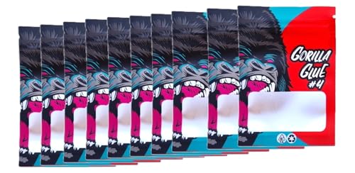 Grow Zip lock Baggys, PET Folie, 10 Stück, diverse Sorten, Cali Packs, 3.5g, bedruckt, mit Hanf-Motiv, Tiere, Totenkopf, Cookies, geruchsdicht, Geschenk für Raucher, Kiffer & Grower (Gorilla) von Generisch