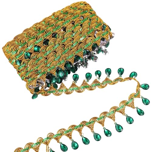 Grüne Strass-Perlenfransenborte – 9,8 m x 4,6 cm, hängende Quaste, Spitzenband zum Nähen, Vorhänge, Kostüme, Heimhandwerk und DIY-Projekte Grüne Strass-Perlenfransenborte – 9,8 m x 4,6 cm, hängende Quaste, Spitzenband zum Nähen, Vorhänge, Kostüme, Heimhandwerk und DIY-Projekte von Generisch