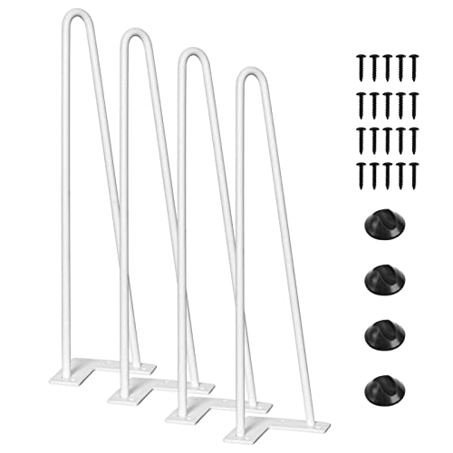 Haarnadel-Tischbeine, 40 cm, moderne Metall-Möbelbeine für selbstgemachte Couchtische, Bänke, Stühle und Schreibtische, inklusive Schrauben und Fußschutz, Weiß, 4 Stück von Generisch