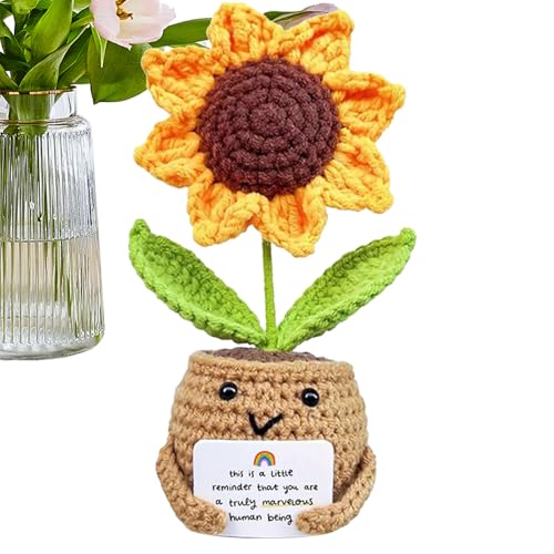 Häkel-Sonnenblume, 14 x 6 x 6 cm, handgefertigt, positive Sonnenblume, Häkelblumen, handgemachte Sonnenblume mit einem großen Lächeln, süßes und warmes Geschenk von Generisch