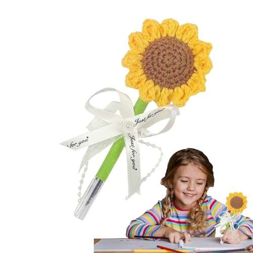Häkel-Sonnenblumen Kunstblumen - Handgehäkelte Kunstblumen als Geschenk fürs Kindertag. Häkelblumen-Kugelschreiber Schreibwaren, für den Schulbeginn, und den Lehrertag von Generisch