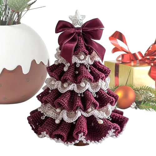 Häkel Weihnachtsbaum Kit - Handgemachte Feiertag Dekoration Set, Anfänger Häkeln DIY Weihnachts Mit Garn, Haken, Schleifen Und Perlen | Tischplatte Mittelstück Dekorationen Für Wohnzimmer, Schlafzimme von Generisch