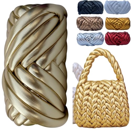 Häkelband für Handtaschen, 250 g, 500 g, grobes Metallic-Baumwollgarn, grob, für Taschen, Körbe, Teppiche, DIY Handwerk (Champagner Or, 15 m) von Generisch