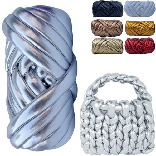 Häkelband für Taschen, 250 g und 500 g, grobes Metallic-Baumwollgarn, grob, für Taschen, Körbe, Teppiche, DIY Handwerk (Silber, 15 m) von Generisch