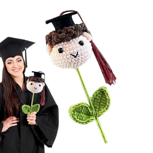 Häkelblume für den Abschluss – Abschluss-Mütze, Häkelstrauß, künstliche Blumen, handgefertigter Strickstrauß, Doktorhut Junge & Mädchen, Abschlussdekorationen von Generisch