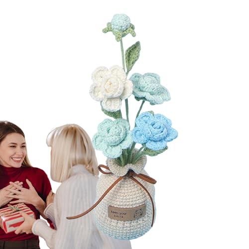Häkelblumen, Handgefertigte Häkelrosen, gestrickte gehäkelte Rosen mit Topf, kleine Topfhäkelblumen, Blumenhäkel-Schreibtischdekorationen, Häkelblumentöpfe für Büro Häkelblumen, Handgefertigte Häkelrosen, gestrickte gehäkelte Rosen mit Topf, kleine Topfhäkelblumen, Blumenhäkel-Schreibtischdekorationen, Häkelblumentöpfe für Büro von Generisch