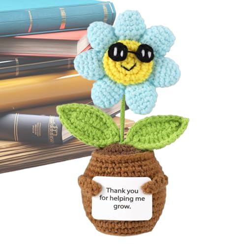 Häkelblumen, Sonnenblumen- , niedliche Schreibtisch-Dekoration, ästhetisch, Sonnenblumenvase, gehäkelt, für Mädchen, Freunde, Mutter und Lehrer, 12 x 8 x 6 cm von Generisch