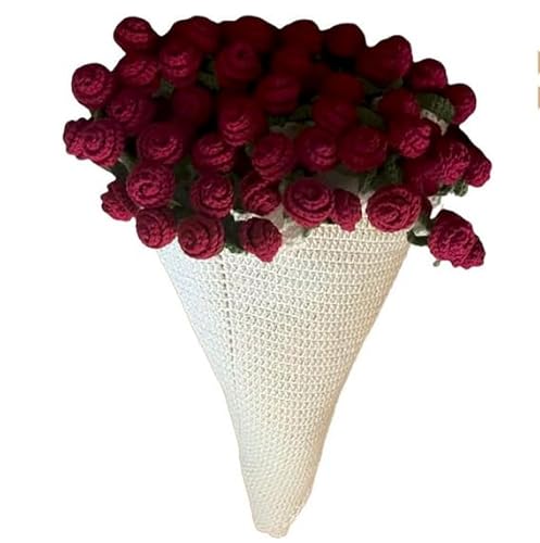 Häkelblumen Blumenstrauß Decke – Handgemachte Rosen Kuscheldecke,Häkelblumenstrauß, gehäkelte Blumen, DIY Häkeldecke als Geschenk für Muttertag, Geburtstag, Hochzeit, Heimdekoration (Tiefrot) von Generisch