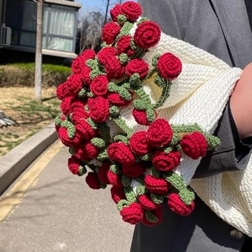 Häkelblumen Blumenstrauß Decke – Handgemachte Rosen Kuscheldecke,Häkelblumenstrauß, gehäkelte Blumen, DIY Häkeldecke als Geschenk für Muttertag, Geburtstag, Hochzeit, Heimdekoration (Scharlachrot) von Generisch