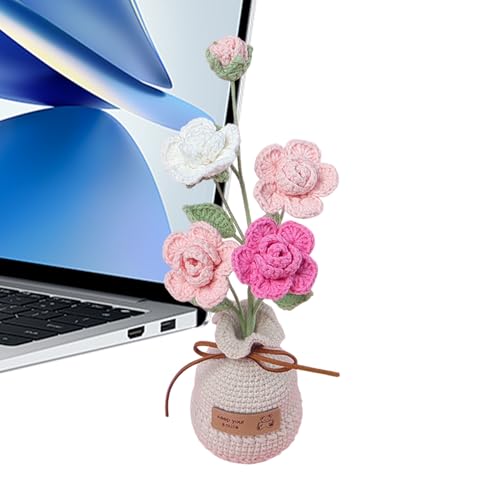 Häkelblumen – Handgefertigte Häkelblumen, gehäkelte Rosen, Topfpflanze | Blumenhäkel-Schreibtisch-Dekoration mit für Auto, Armaturenbrett, Heimbüro, Display (Garn) von Generisch
