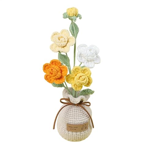 Häkelblumen - Handgefertigte gehäkelte Rosen-Topfpflanzen | Garn Topfpflanzen Strickblume, kleine gehäkelte Rosensträuße, Topfpflanzen Schreibtischblumen für Auto, Armaturenbrett, Zuhause, Büro Häkelblumen - Handgefertigte gehäkelte Rosen-Topfpflanzen | Garn Topfpflanzen Strickblume, kleine gehäkelte Rosensträuße, Topfpflanzen Schreibtischblumen für Auto, Armaturenbrett, Zuhause, Büro von Generisch
