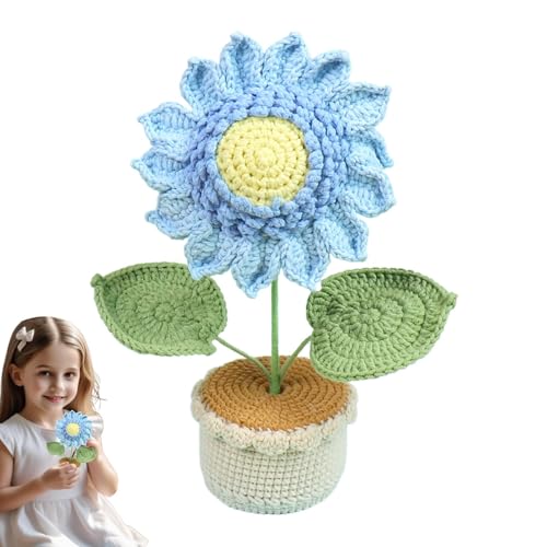 Häkelblumen – Handgefertigte gestrickte Topfpflanze | Sonnenblumen-Armaturenbrett-Dekoration, künstliche Blumen-Ornament für Zuhause, Büro, Wohnzimmer, Schlafzimmer, Arbeitszimmer, Tischdekoration von Generisch
