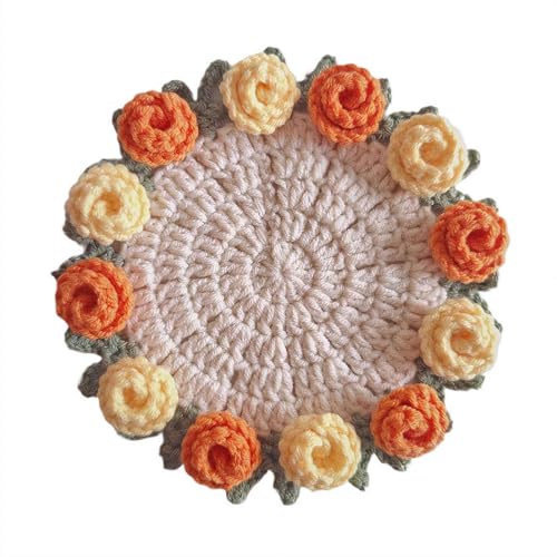 Häkelblumen-Untersetzer, Häkelblumen-Decken-Untersetzer, 15 cm, dekorativer Getränkeuntersetzer für Zuhause, Büro, Hochzeits-Souvenir (orange) von Generisch