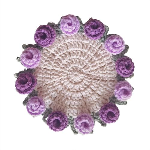 Häkelblumen-Untersetzer, gehäkelte Blumendecken-Untersetzer, 15 cm, dekorativer Getränkeuntersetzer für Zuhause, Büro, Hochzeits-Souvenir (lila) von Generisch