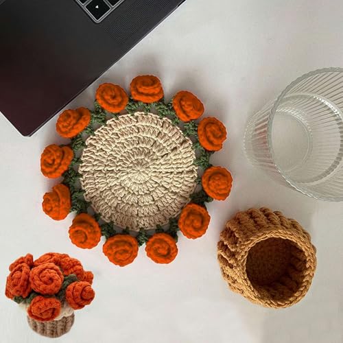 Häkelblumen-Untersetzer, handgefertigt, Vintage-Stil, gehäkelter Blumenstrauß-Material-Pack, gehäkelter Blumentopf-Untersetzer für Getränke mit Blumentopfhalter, weiche dekorative Untersetzer Häkelblumen-Untersetzer, handgefertigt, Vintage-Stil, gehäkelter Blumenstrauß-Material-Pack, gehäkelter Blumentopf-Untersetzer für Getränke mit Blumentopfhalter, weiche dekorative Untersetzer von Generisch