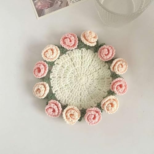 Häkelblumen-Untersetzer, handgefertigt, Vintage-Stil, gehäkelter Blumenstrauß-Material-Pack, gehäkelter Blumentopf-Untersetzer für Getränke mit Blumentopfhalter, weiche dekorative Untersetzer Häkelblumen-Untersetzer, handgefertigt, Vintage-Stil, gehäkelter Blumenstrauß-Material-Pack, gehäkelter Blumentopf-Untersetzer für Getränke mit Blumentopfhalter, weiche dekorative Untersetzer von Generisch