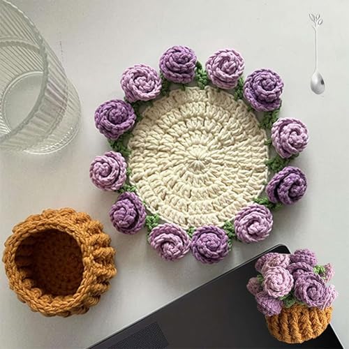 Häkelblumen-Untersetzer, handgefertigter Vintage-Häkelblumenstrauß-Material-Pack, lustige, weiche dekorative Untersetzer für Heimdekoration, Schreibtisch, Tischschutz und Schreibtischzubehör1 Häkelblumen-Untersetzer, handgefertigter Vintage-Häkelblumenstrauß-Material-Pack, lustige, weiche dekorative Untersetzer für Heimdekoration, Schreibtisch, Tischschutz und Schreibtischzubehör1 von Generisch