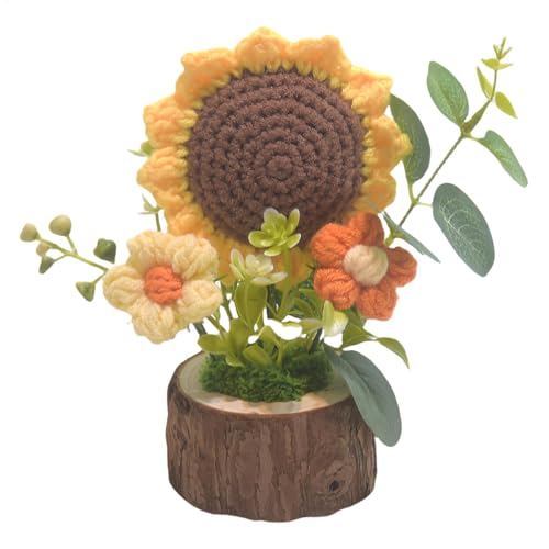 Häkelblumen im Topf, Häkeln, Sonnenblumen, Strickstatue, Sammlerstück, Blumenfiguren, Tischdekoration, Armaturenbrett, Ornamente für Wohnzimmer, Arbeitszimmer von Generisch
