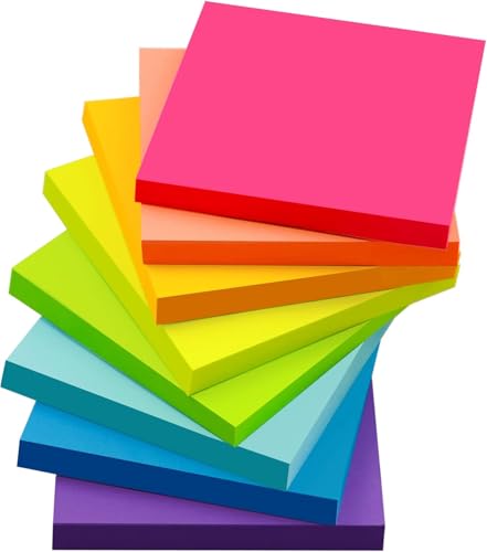 Haftnotizen, 76 x 76 mm, 8er-Pack, Bunt, Selbstklebend für Büro und Schule von Generisch