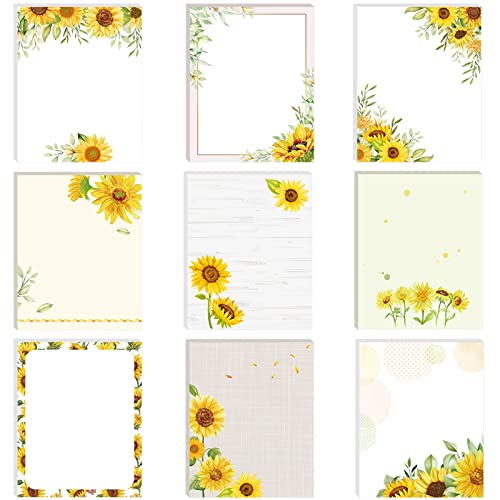 Haftnotizen mit Sonnenblumen-Motiv, selbstklebend, für Tagebuch, Büro und Schule, lustige Erinnerung, Dekoration und Geschenkidee, 9 Stück von Generisch