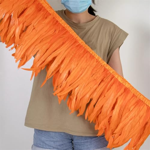 Hahnenschwanz-Feder-Bordüre, 25–30 cm, Hühnerfeder-Band, Besatz, gereiht, Kleid, Rock, Kostüm-Dekoration, Orange, 91 cm von Generisch
