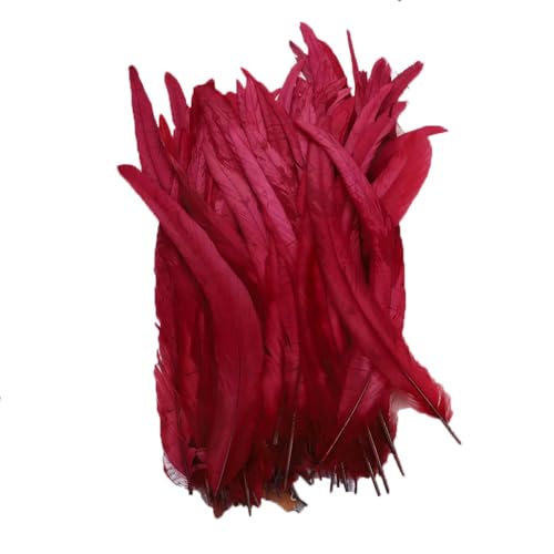 Hahnenschwanzfedern, 25–45 cm, natürliche Federn für DIY-Kostüm, Schmuck, Bastelzubehör, Party, Burgunderrot, 40–45 cm, 100 Stück von Generisch