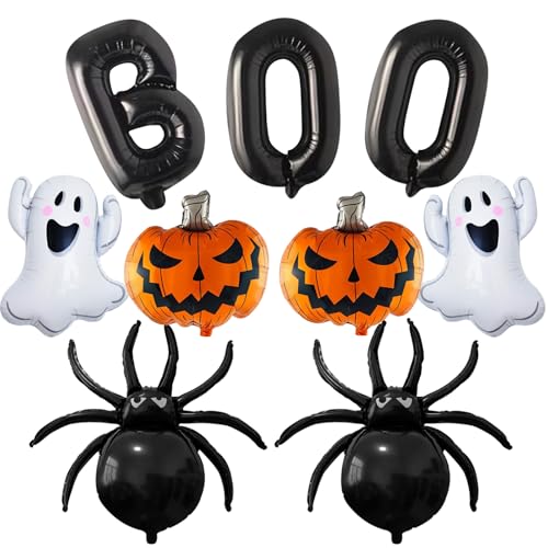 Halloween Black Boo Luftballons Set, 9 Stück, weißer Geist, schwarze Spinne, orangefarbener Kürbis, Folienballons für Halloween-Party-Dekorationen von Generisch