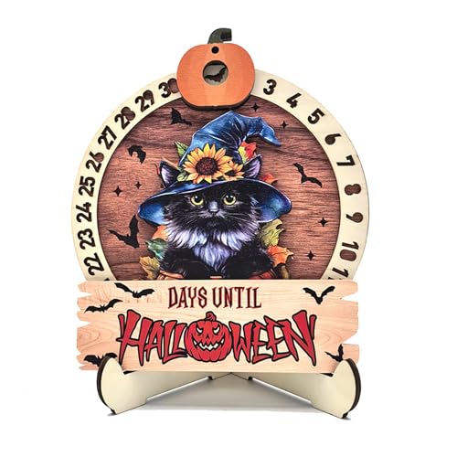 Halloween-Countdown-Kalender, drehbarer Holzkalender mit Sockel, Tischdekoration, lustige Halloween-Tischdekorationen für Zuhause, Urlaub, Party Halloween-Countdown-Kalender, drehbarer Holzkalender mit Sockel, Tischdekoration, lustige Halloween-Tischdekorationen für Zuhause, Urlaub, Party von Generisch