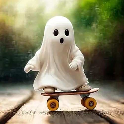 Halloween Deko, Halloween Skateboard Statue aus Harz mit skurriler Geister Deko Niedliches Gespenst mit Mittelfinger als Tisch Dekoration für Fall Deko Indoor und Outdoor Halloween Deko, Halloween Skateboard Statue aus Harz mit skurriler Geister Deko Niedliches Gespenst mit Mittelfinger als Tisch Dekoration für Fall Deko Indoor und Outdoor von Generisch