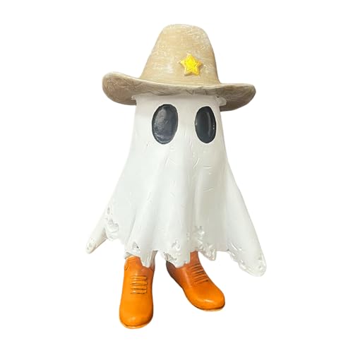 Halloween Deko Halloween Cowboy Statue 2025, lustige und niedliche Cowboy Tischdekoration aus Kunstharz, geeignet als Geschenkdekoration für Familienfeiern, Regale und Gruselstatuen (White, One Size) von Generisch