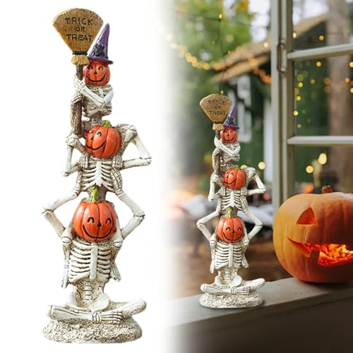 Halloween Deko Set mit lachendem Gesicht Kürbis und 3pcs Skelett Statuen Lustige Halloween Atmosphäre für Desktop Dekoration, Schreibtisch Zettelbox aus Holz Halloween Deko Set mit lachendem Gesicht Kürbis und 3pcs Skelett Statuen Lustige Halloween Atmosphäre für Desktop Dekoration, Schreibtisch Zettelbox aus Holz von Generisch