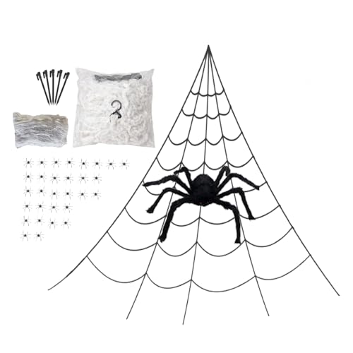 Halloween Deko Spinnennetz - Gruselige Kunstspinne Mit Riesigem Netz,Große Deko Für Garten Terrasse Wohnzimmer Balkon Party Innen- Und Außenbereich von Generisch