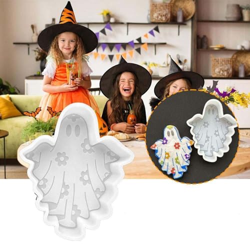 Halloween Dekoration Outdoor Halloween Blume Silikon Freshie Epoxidharz Kerze Seifenform zum Backen Aroma Perlen Auto Freshie Supplies Skelett Dekoration (Weiß, 12x10) von Generisch