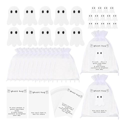 Halloween-Geister-Taschenumarmungsgeschenke, Großpackung, 24/48 Stück, kleine Taschengeister-Umarmung mit motivierenden Karten, Organza-Beutel für Halloween-Partys, Geschenktütenfüller, inspirierende von Generisch