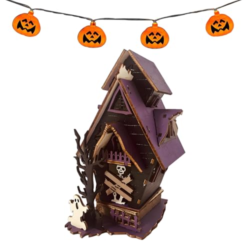 Halloween Geisterhaus | Halloween Tischdekoration,3D Beleuchtetes Rustikales Zentrum Horror Deko Für Kamin Wohnzimmer Party Heimdekoration von Generisch