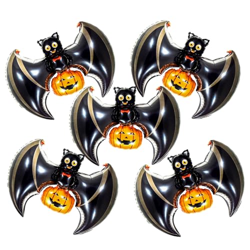 Halloween Große Fledermaus und Kürbis Folienballons – gruselige Party-Dekorationen für Geburtstag – 5 Stück, schwarz von Generisch
