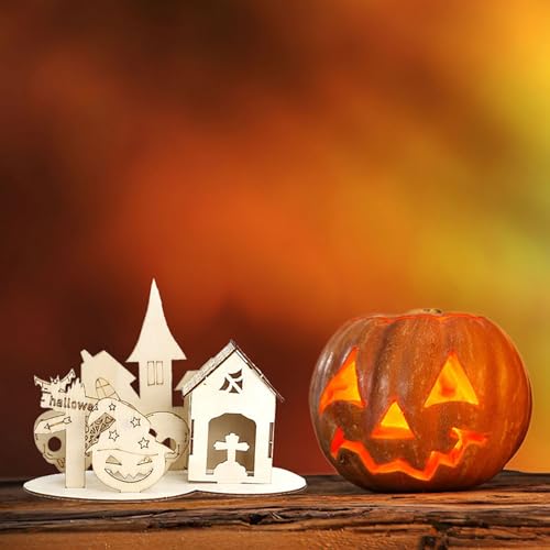 Halloween Haus Bausatz 3D Holz Puzzle, Halloween Hexenhaus, DIY kreative handgefertigte Holzbausätze Perfekte Dekoration Bausatz aus Pappelsperrholz Kreativgeschenk für Erwachsene & Teens (A) von Generisch