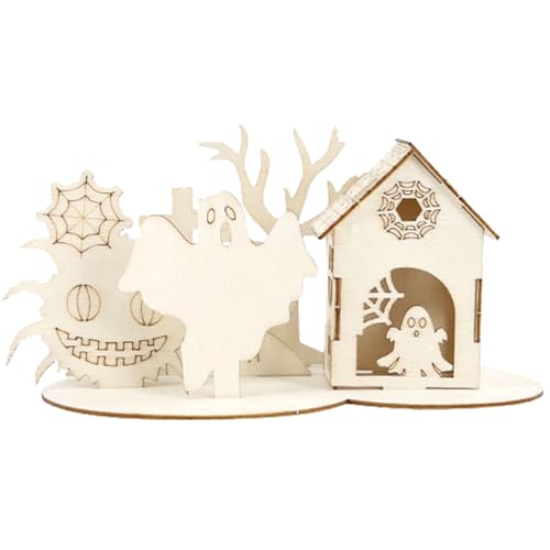 Halloween Haus Bausatz 3D Holz Puzzle, Halloween Hexenhaus, DIY kreative handgefertigte Holzbausätze Perfekte Dekoration Bausatz aus Pappelsperrholz Kreativgeschenk für Erwachsene & Teens (B) von Generisch