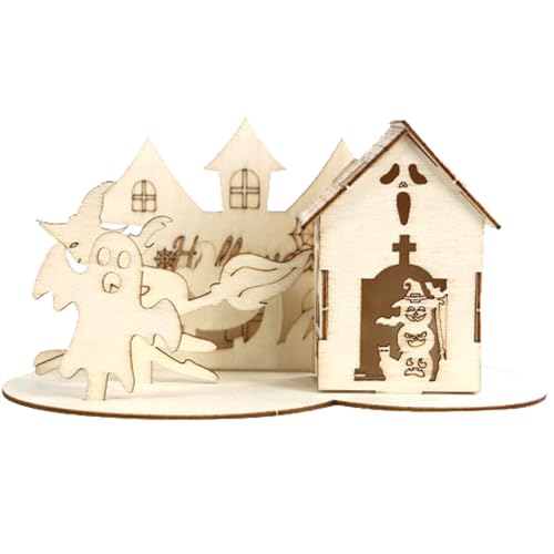 Halloween Haus Bausatz 3D Holz Puzzle, Halloween Hexenhaus, DIY kreative handgefertigte Holzbausätze Perfekte Dekoration Bausatz aus Pappelsperrholz Kreativgeschenk für Erwachsene & Teens (C) von Generisch
