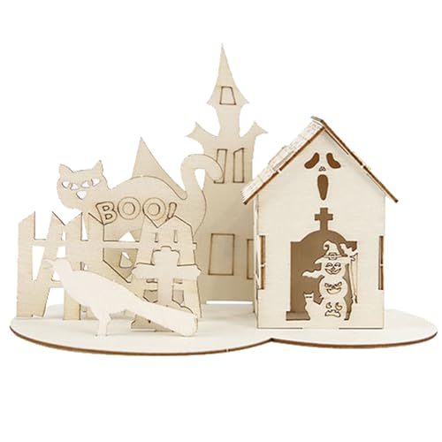 Halloween Haus Bausatz 3D Holz Puzzle, Halloween Hexenhaus, DIY kreative handgefertigte Holzbausätze Perfekte Dekoration Bausatz aus Pappelsperrholz Kreativgeschenk für Erwachsene & Teens (D) von Generisch