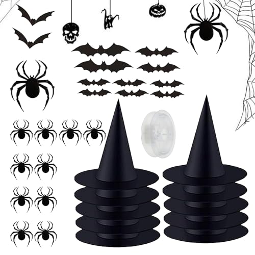 Halloween Hexenhut - Halloween Aufkleber | Mit 50 Meter Schnur Spinnen Deko für Vordere Fenster Eingang Baum Decke Wand Haustür Halloween Hexenhut - Halloween Aufkleber | Mit 50 Meter Schnur Spinnen Deko für Vordere Fenster Eingang Baum Decke Wand Haustür von Generisch
