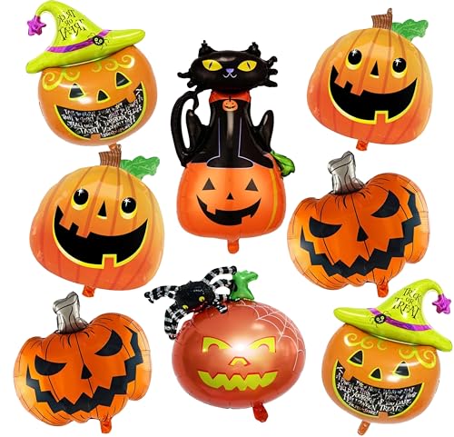 Halloween-Kürbis-Folienballons, schwarze Katze, Mylar-Ballons für Halloween-Themenparty-Dekorationen, 8 Stück von Generisch