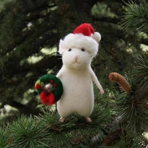 Halloween-Maus mit einem Kürbis gefilzten Tieren, Nadelfilz, Weihnachtsmaus, Wollfilz, handgefertigte Halloween-Dekorationen, Maus, Halloween-Hexenbesen, Kürbis-Figur, Geschenke 1 (Kranz) von Generisch