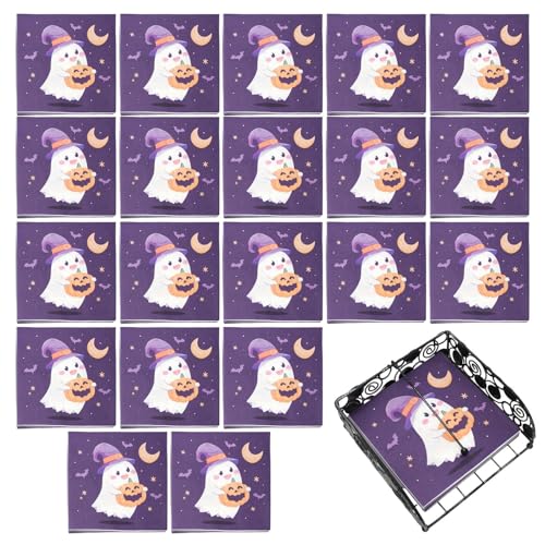 Halloween-Papierservietten – 20 x dekorative Halloween-Papierservietten, Tischdekoration, -Motiv, Geisterfledermäuse, Handservietten, Halloween-Partyzubehör für Dessert, Mittagessen, Abendessen Halloween-Papierservietten – 20 x dekorative Halloween-Papierservietten, Tischdekoration, -Motiv, Geisterfledermäuse, Handservietten, Halloween-Partyzubehör für Dessert, Mittagessen, Abendessen von Generisch