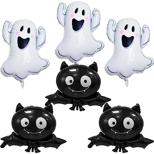 Halloween-Party-Luftballons – 6 große Geisterfolie und schwarze Fledermaus-Mylar-Luftballons für Kinder, Requisiten, Geburtstagsparty-Dekorationen von Generisch