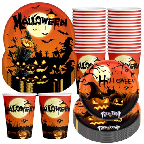 Halloween Partyteller - Deko-Set, Kürbis, Skelett, Geist, Hexe, Kindertischdeko, Halloween Tischdeko, Horror Partyteller (Paket-A) von Generisch