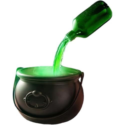 Halloween Plastic Cauldron Decor, Cauldron Halloween Decor with Magic Floating Potion Bottles and Diffuser, Spooky Witch Bowl for Table, Mantel, Indoor Outdoor Use (25cm) von Generisch