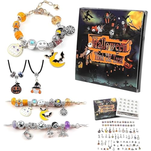 Halloween-Schatz-Charm-Armband, DIY-Halloween-Charm-Armband-Set mit 20 gruseligen Anhängern, Adventskalender, Schmuck, Geschenk für Süßes oder Saures, Party und Countdown-Dekor von Generisch